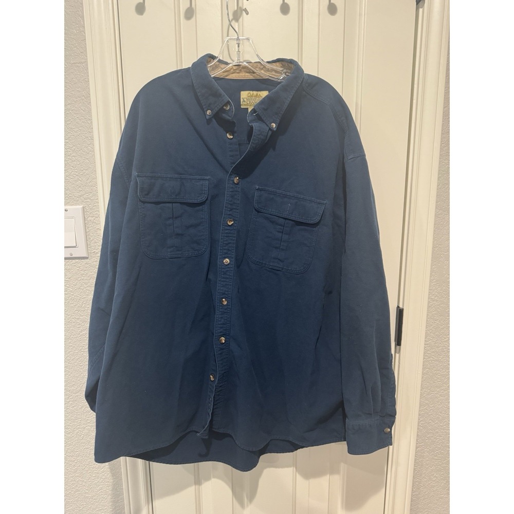 Cabelas Chamois Shirt Flannel Heavy Duty Thick USA Blue Mens 90s 3XL Tall